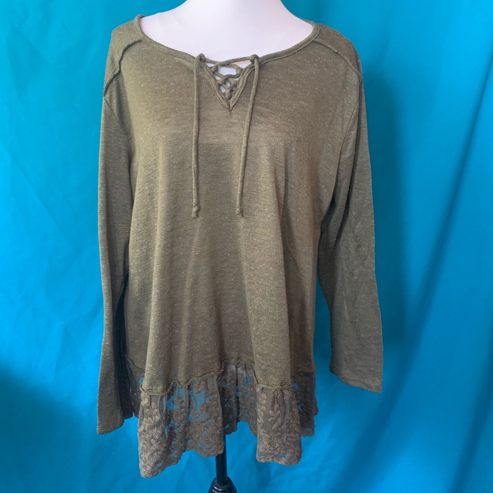 ❤️ living doll women’s long-sleeve olive green top size 3X